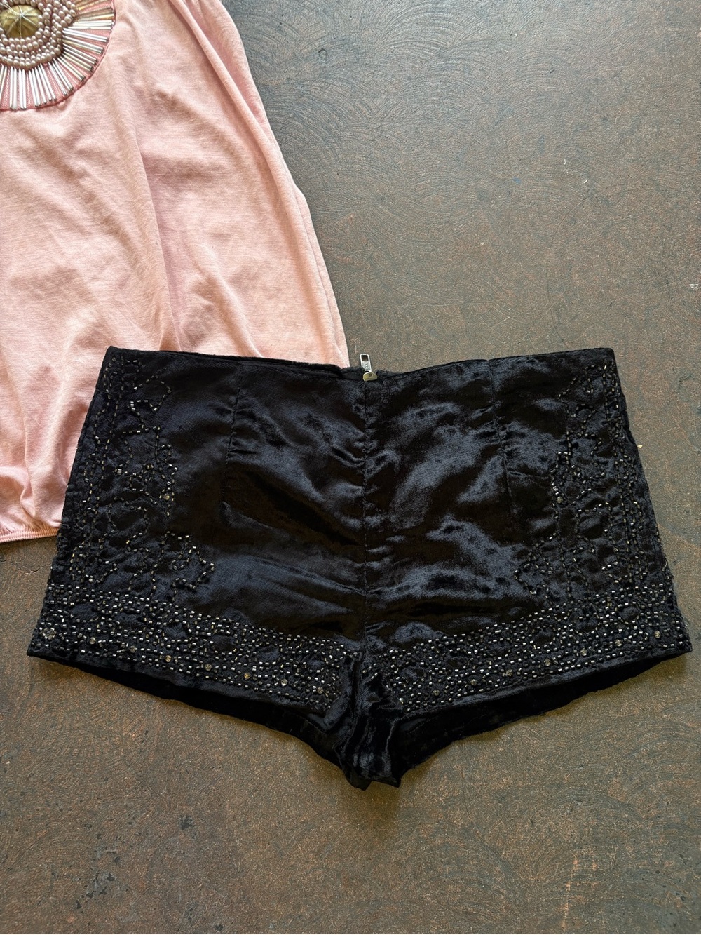 Black Velvet Beaded Women's Shorts
